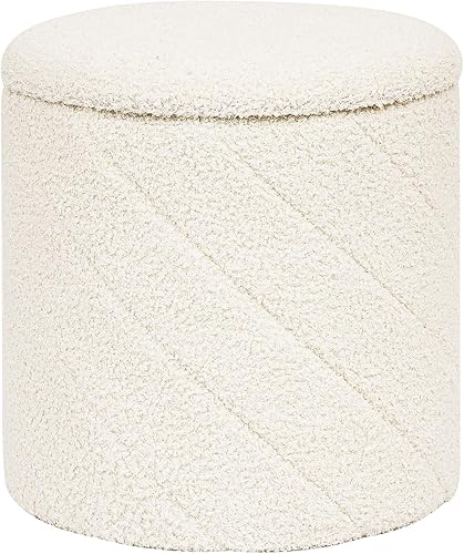 Otomana redonda con almacenamiento, taburete Boucle con tapa de bandeja reversible, mesa de centro otomana plegable para dormitorio, sala de estar,