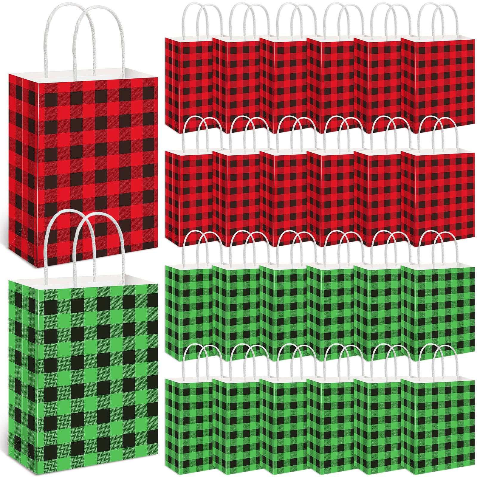 Trandraft 48 Pieces Christmas Gift Bags Bulk with Handle Xmas Paper Treat Goodie Bag with Handle for Christmas Party Favor Supplies Decor(Buffalo
