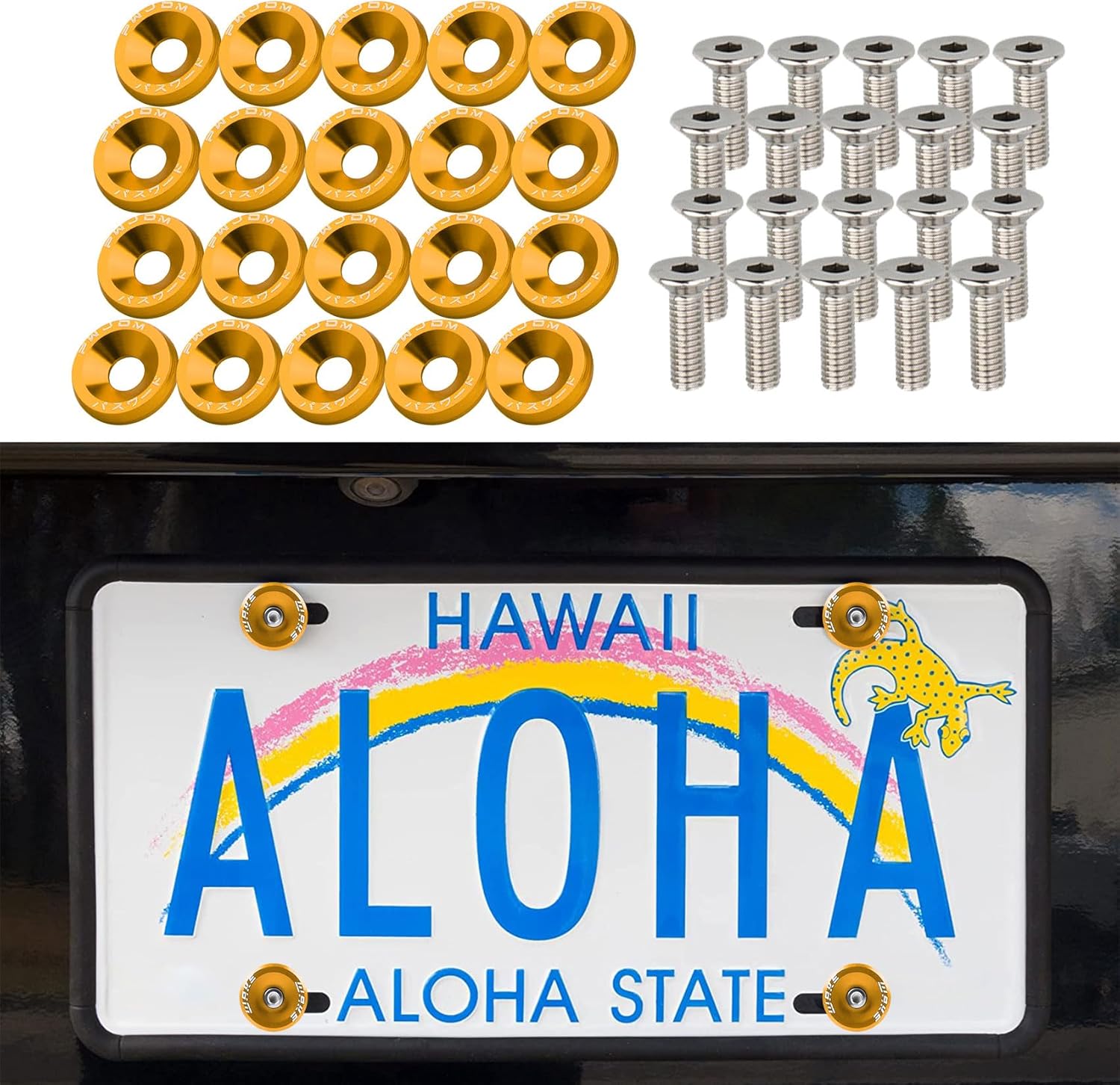 Engine Dress Up 20X Gold XYC Billet Aluminum Fender/Bumper Washer/Bolt Engine Bay Dress Up Kit E Jdm Black - Foto 5