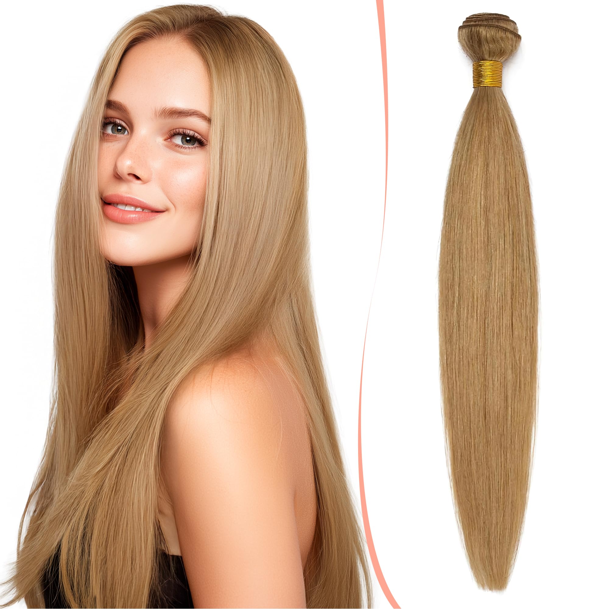 18 inches SEGO Bundles Human Hair Weave #27 Dark Blonde Hair Extensions Real Human Hair Straight Weft (1 Bundle,100g)