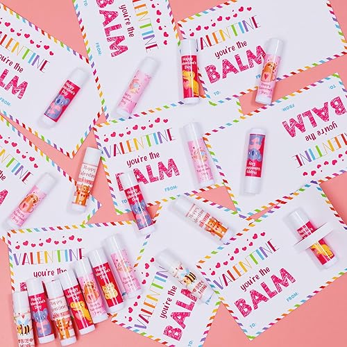 Regalos para el día de San Valentín para niños, paquete de 28 tarjetas de San Valentín para la escuela con bálsamo labial de San Valentín, tarjetas