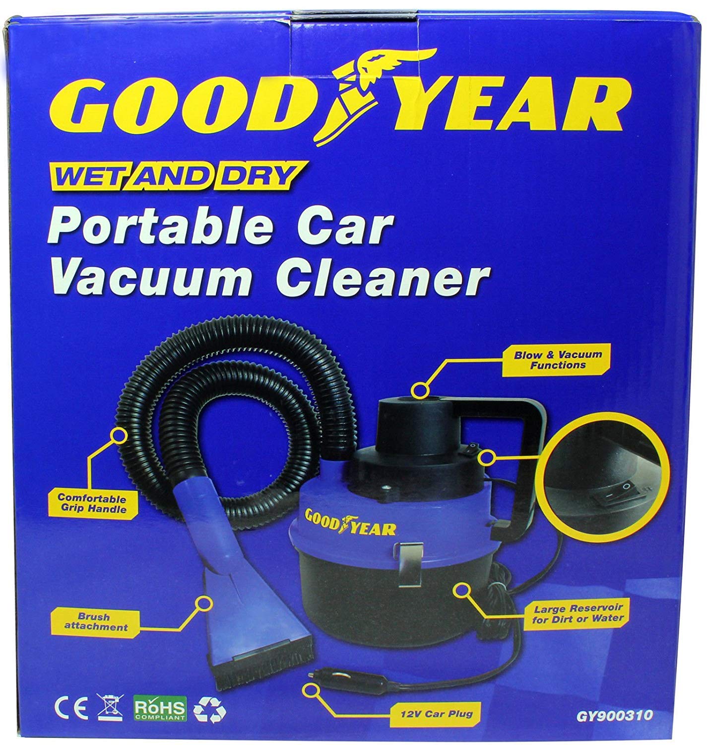Goodyear 12V Wet Dry Car Vacuum Cleaner Portable Handheld Van Cigarette