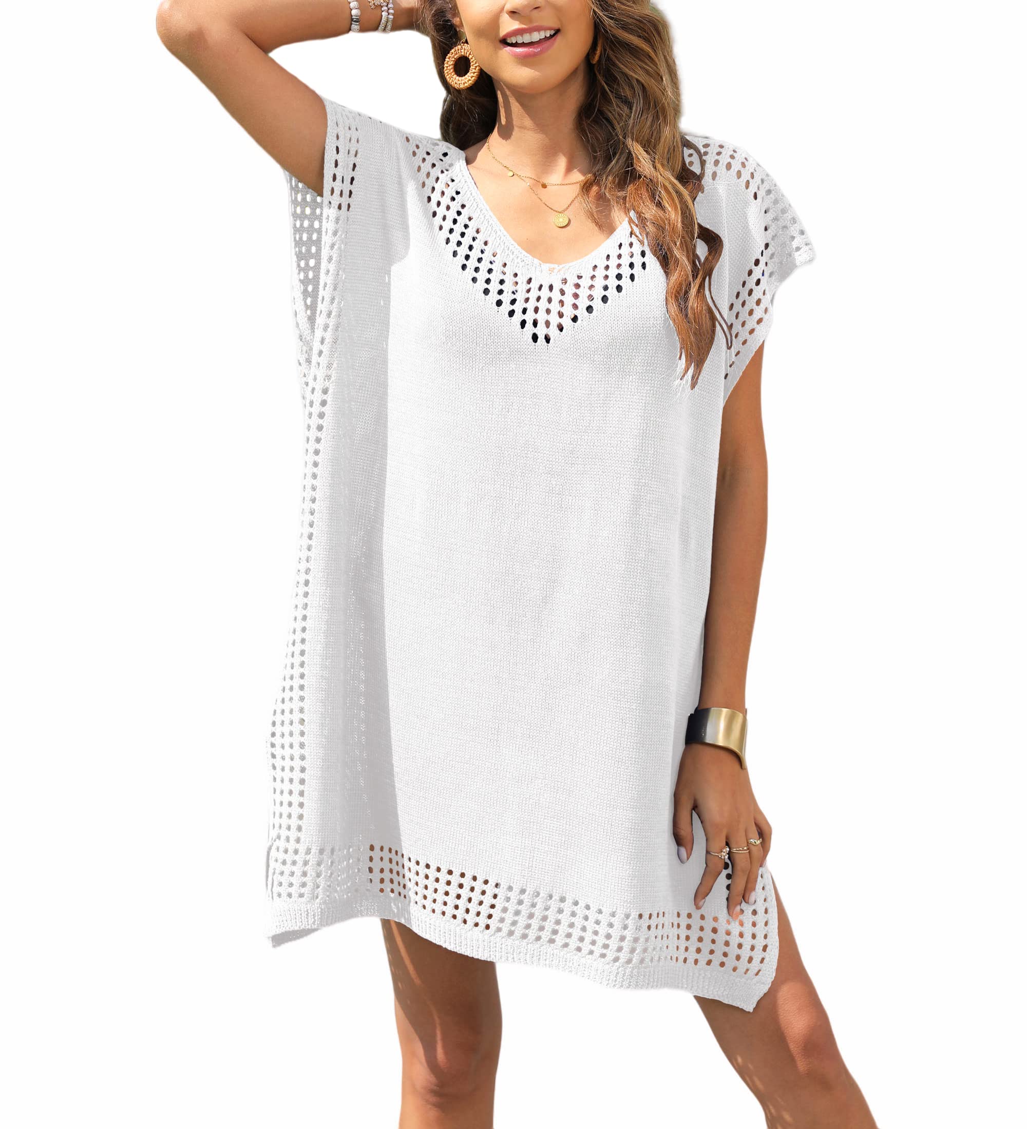 Codkkre Pareo Playa de Crochet Muje Vestido de Playa Verano Sexy Bikini Cover Up Traje de Baño Cubrir Ropa de Baño Suelto Vestido