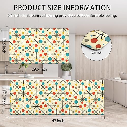 Miniatura 6 de Juego de 2 alfombras de cocina atómicas modernas de mediados de siglo, color amarillo, retro, para decoración de cocina, antifatiga, acolchadas,