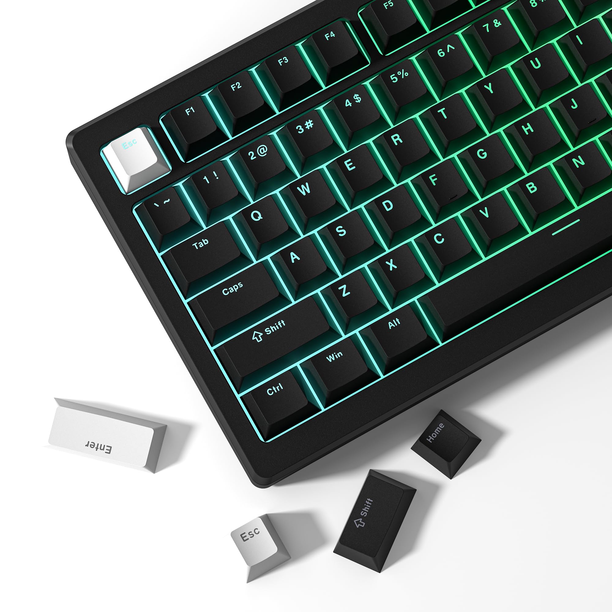 Womier Shine Through Keycaps 60 65 75 Percent Cherry Profile Custom PBT Keycap Set for Cherry Gateron MX Switches Mechanical Keyboard Caps (Black)