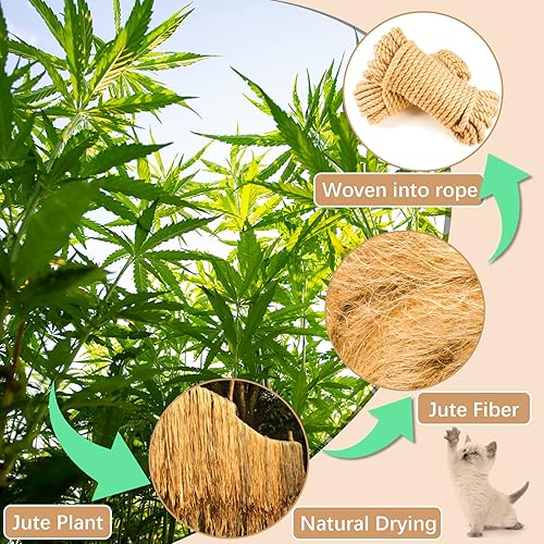 Miniatura 5 de Cuerda de repuesto para rascador de gatos, cuerda de cáñamo natural de 14 de pulgada, cuerda para poste rascador de gatos, cuerda de reparación de