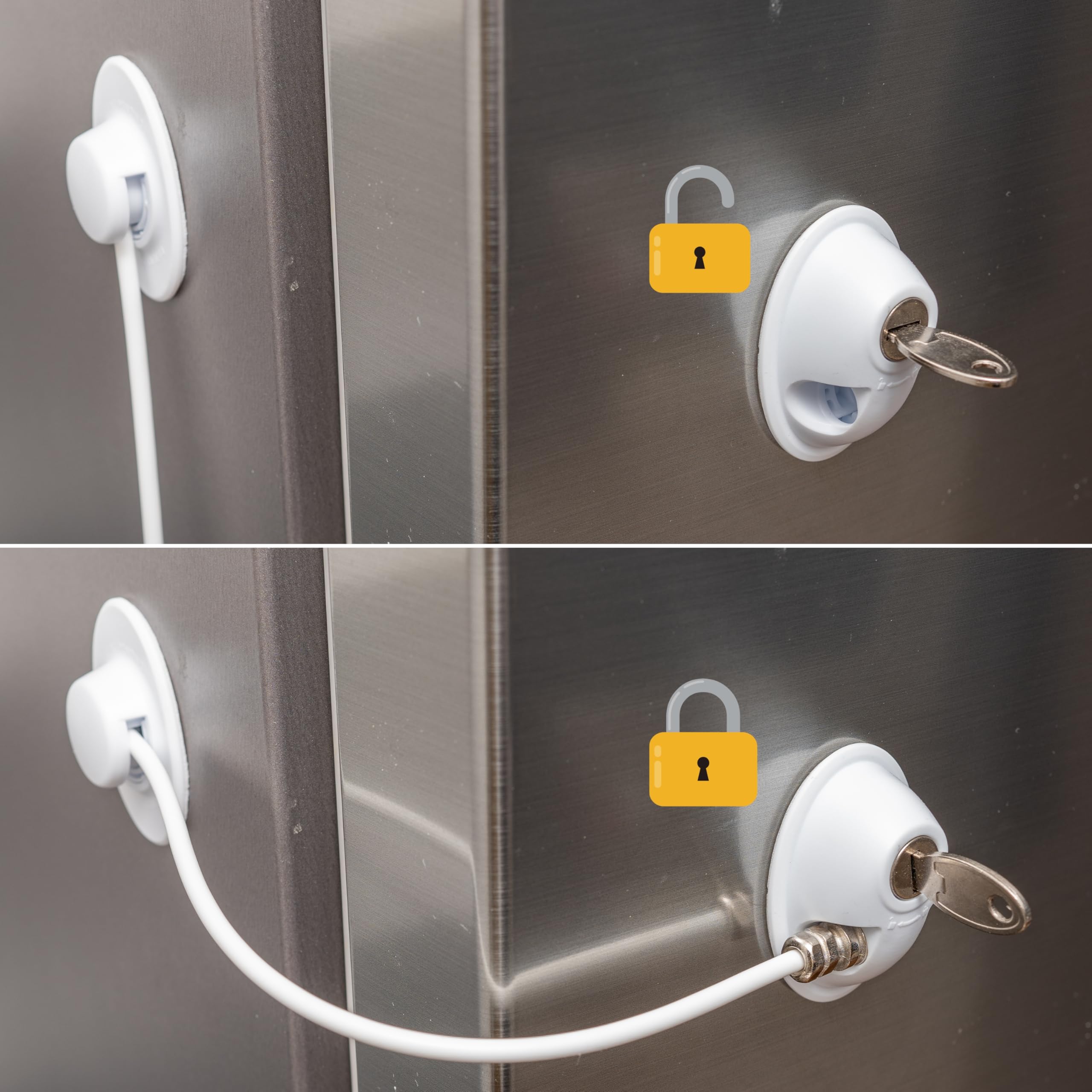 Sécurité adhésive avec serrure, 1 pack, en blanc, deux clés, pastilles adhésives de rechange, serrure adhésive verrouillable pour réfrigérateur, armoire, porte, fenêtre, sécurité enfant avec clé