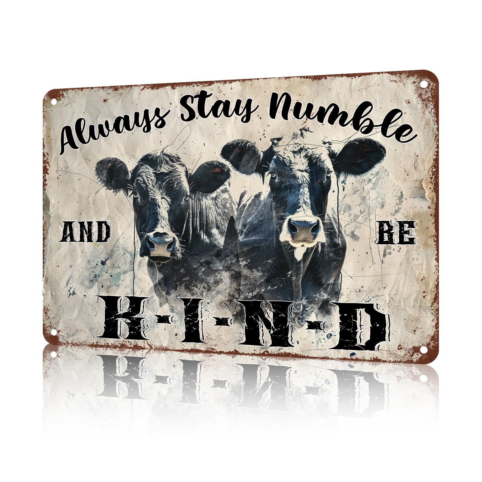 Anceky Retro Signs Cows Stay Humble And Be Kind Metal Sign Animal Sign Funny Aluminum Tin Sign Wall Decor for Kitchen Farm Outside Home Bathroom 12×16 Inch