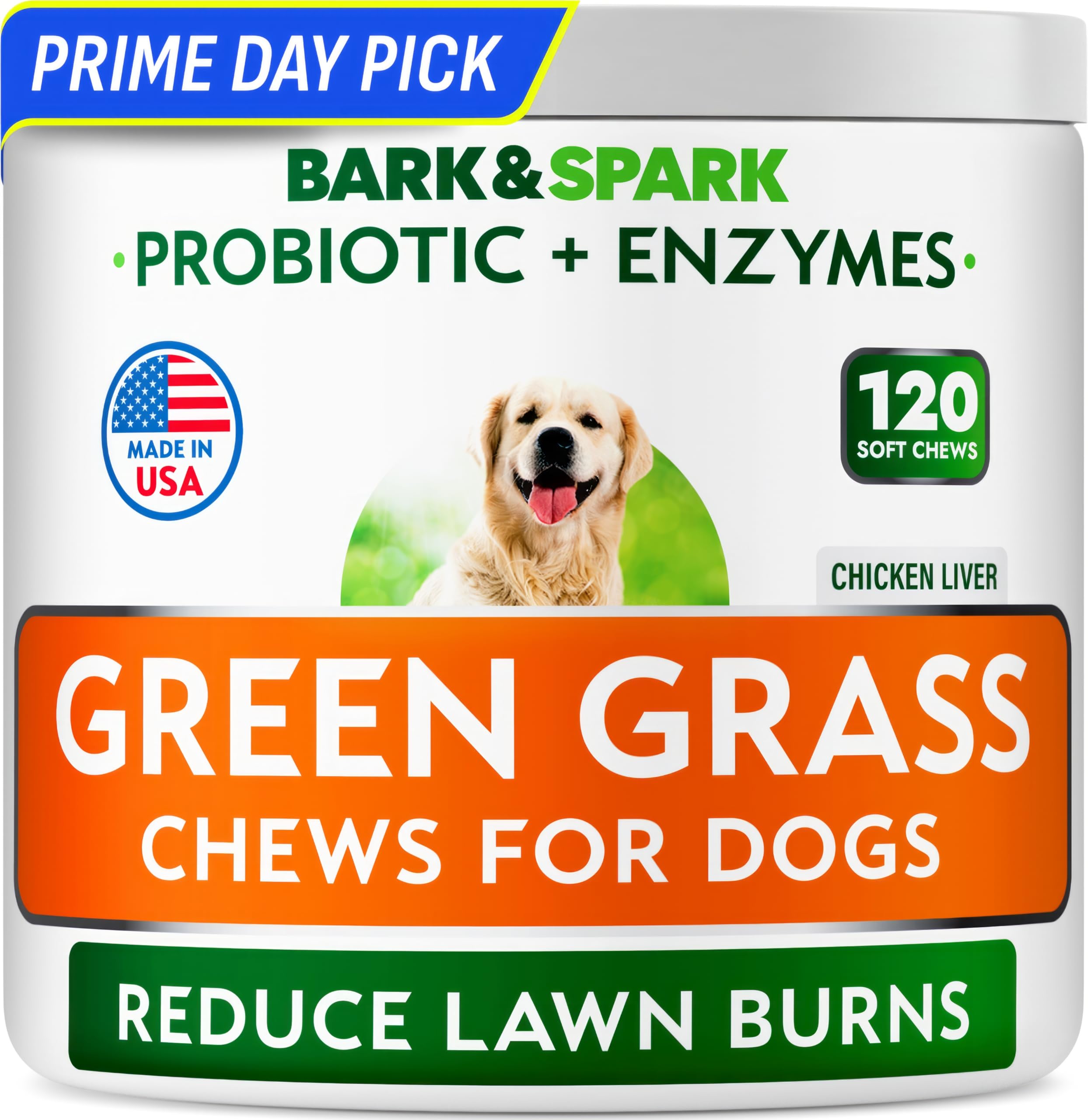 BARK&SPARK Green Grass Chews - Dog Pee Grass Spot Saver Caused by Dog Urine - Urine Neutralizer for Lawn, Gut Health Probiotics & Enzymes, Lawn Burn from Pee, Grass Burn Spot Chews Rocks
