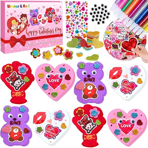 Uranus&No.1 Juego de manualidades de espuma para el día de San Valentín, ramo de oso de corazón, kits de arte y manualidades para niños,