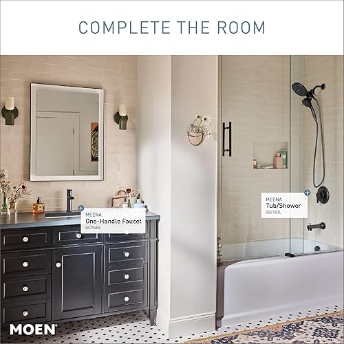Miniatura 4 de Moen Meena 84794BL - Grifo de lavabo de baño moderno de un solo orificio negro mate con placa opcional y montaje de drenaje, 84794BL