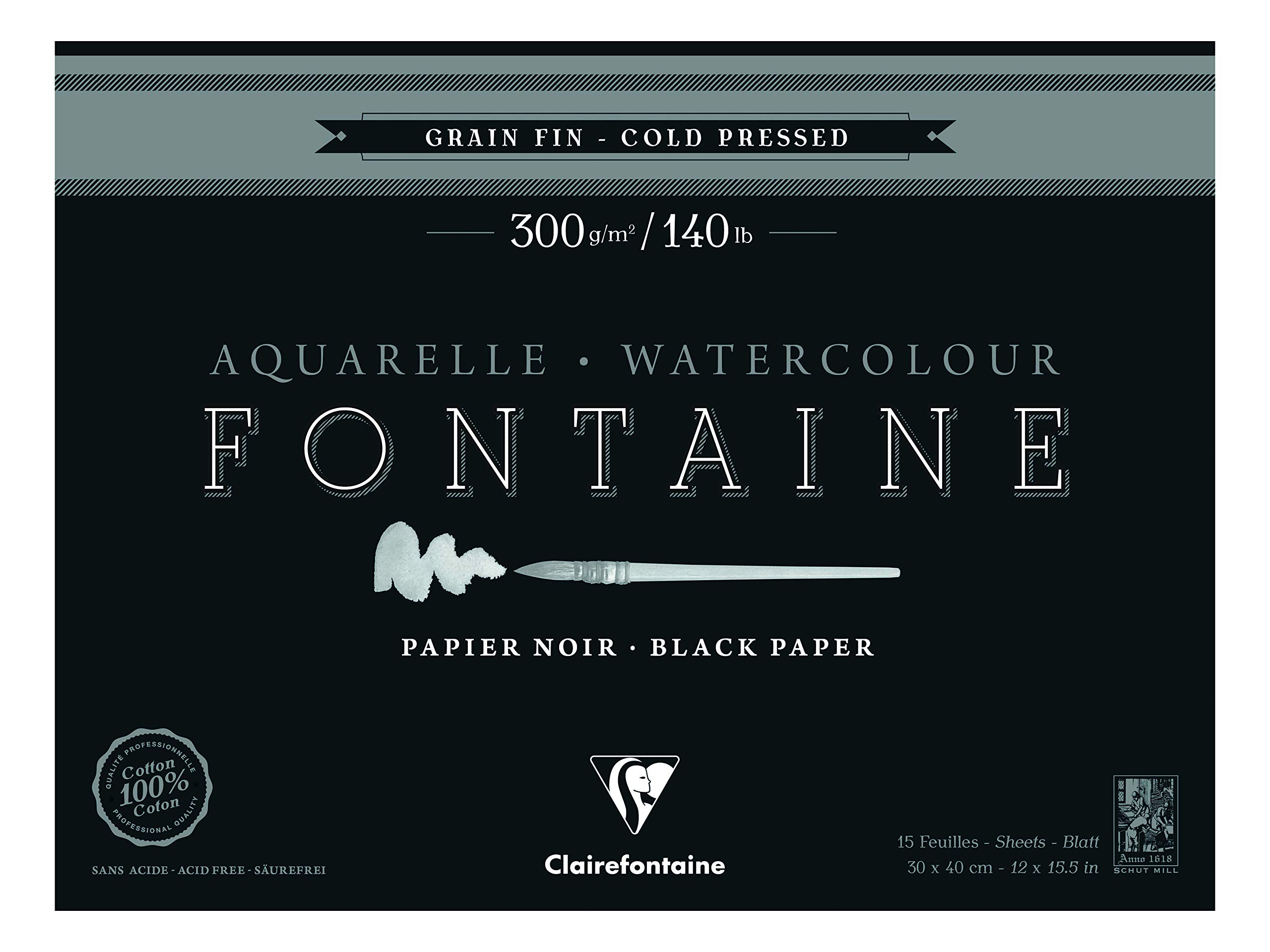 Clairefontaine 975305C blok akwarelowy 4 30x40 cm 300 g 20 arkuszy czarny
