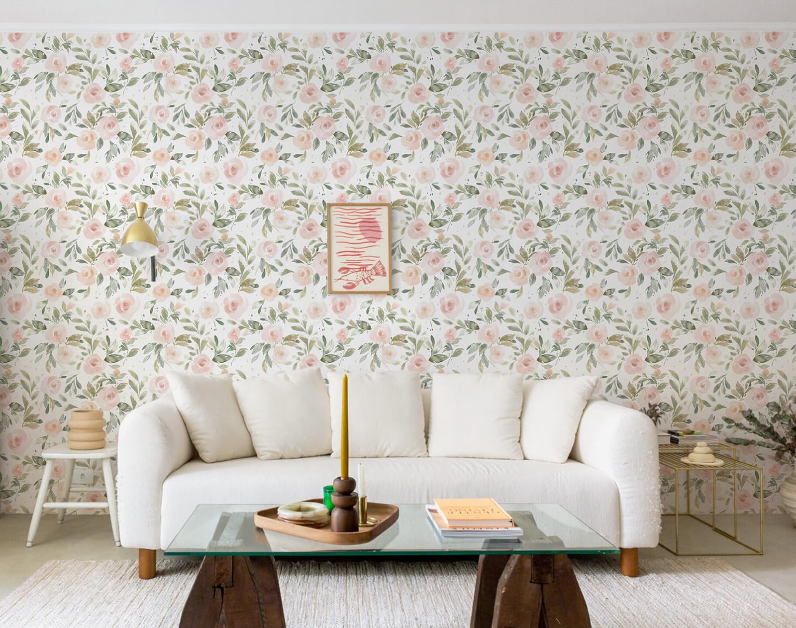Rouleau de papier peint autocollant rose et vert - 44 x 1000 cm - En vinyle - Motif floral bohème - Amovible - Imperméable - Pour armoires, chambre à coucher, chambre d'enfant, salle à manger