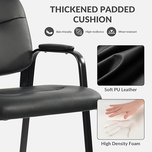 Miniatura 4 de Elevon Juego de 4 sillas de sala de espera sin ruedas, de cuero, estacionaria, oficina, recepción, silla de invitados con brazos acolchados para