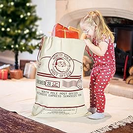 LessMo Christmas Santa Sack, Large Christmas Canvas Gift Bag with Drawstring, [Place to Write Wishes] Reusable Personalized Best Gift, for Xmas Package Storage, Christmas Party Supplies Favors
