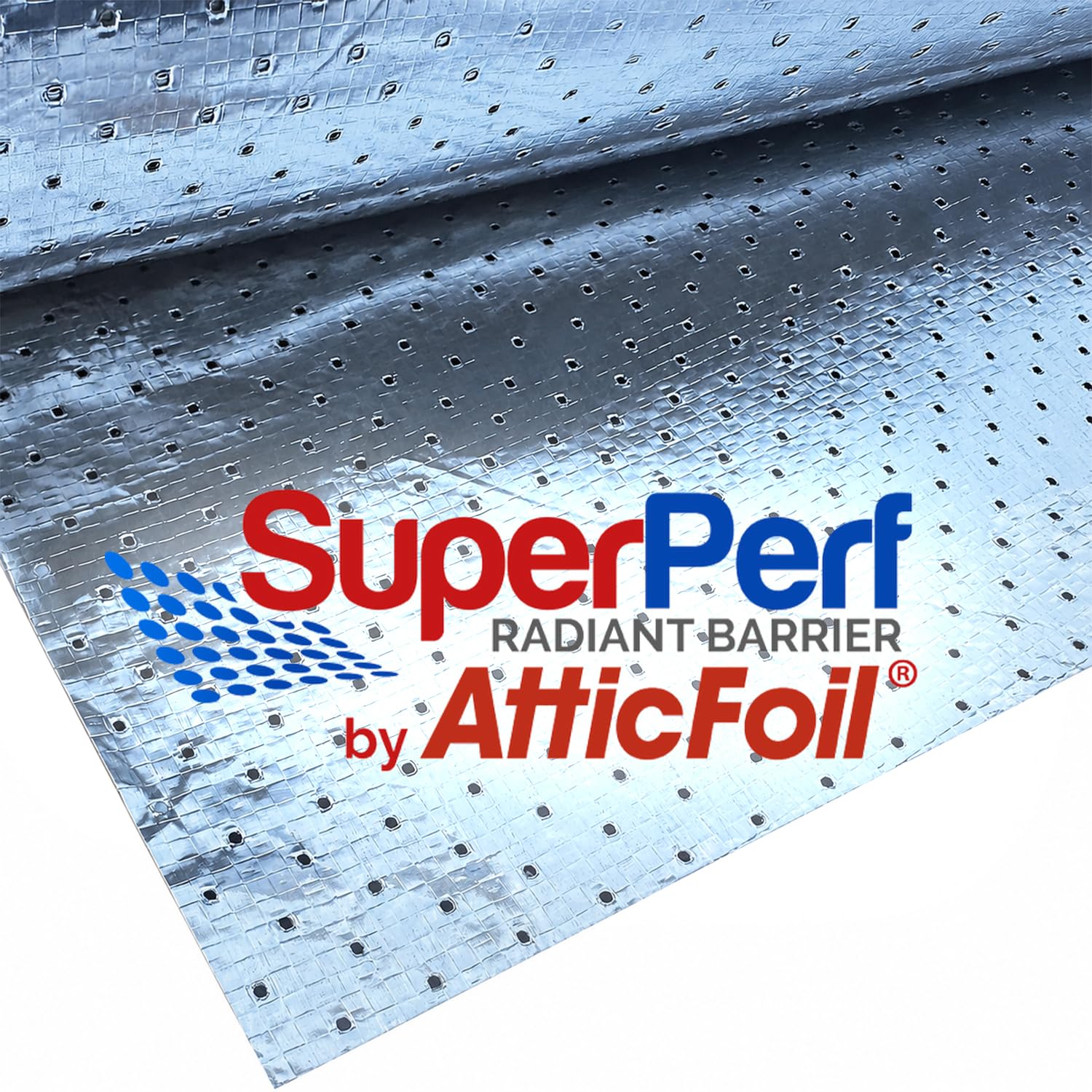 AtticFoilㅤ – SuperPerf Radiant Barrier – 45” Wide / 1500 sq ft | Tearproof Breathable Lay-Over Foil Insulation with Large Perforations–Designed for Use Directly Over Attic Insulation