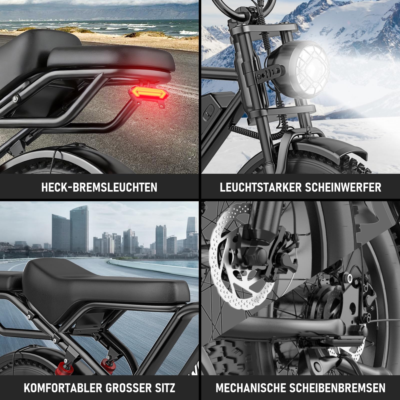 Lunos BK20 Elektrofahrrad für Erwachsene, 20 Zoll Fettreifen All-Terrain Offroad E-Bike, 48V 20AH abnehmbare Batterie, 50-80KM Reichweite, Vollgefedert, 7-Gang Schaltung, LED-Vorderlicht