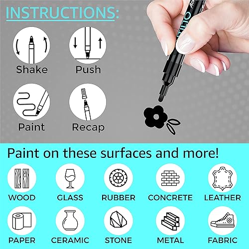 Miniatura 6 de Marcadores de pintura negra (paquete de 8) de 2 a 0.118in, punta mediana fabricada en Japón, para roca, lienzo, metal, madera, tela, cuero, vidrio,