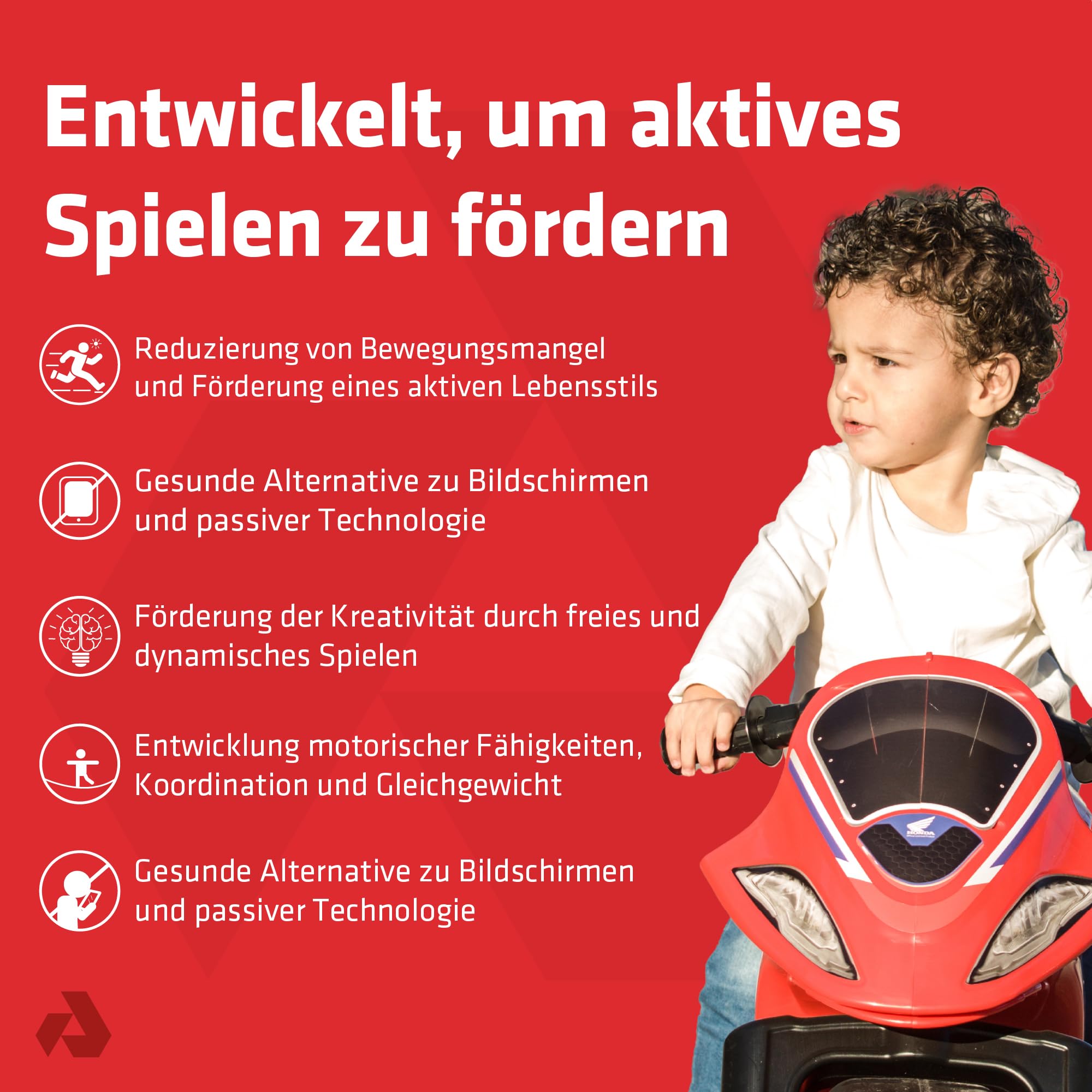 Laufrad ohne Pedale für Kinder von 4 bis 7 Jahren Winner Honda Racing XL mit Breiten Rädern ergonomischem Design Tragegriff und sportlicher Optik INJUSA