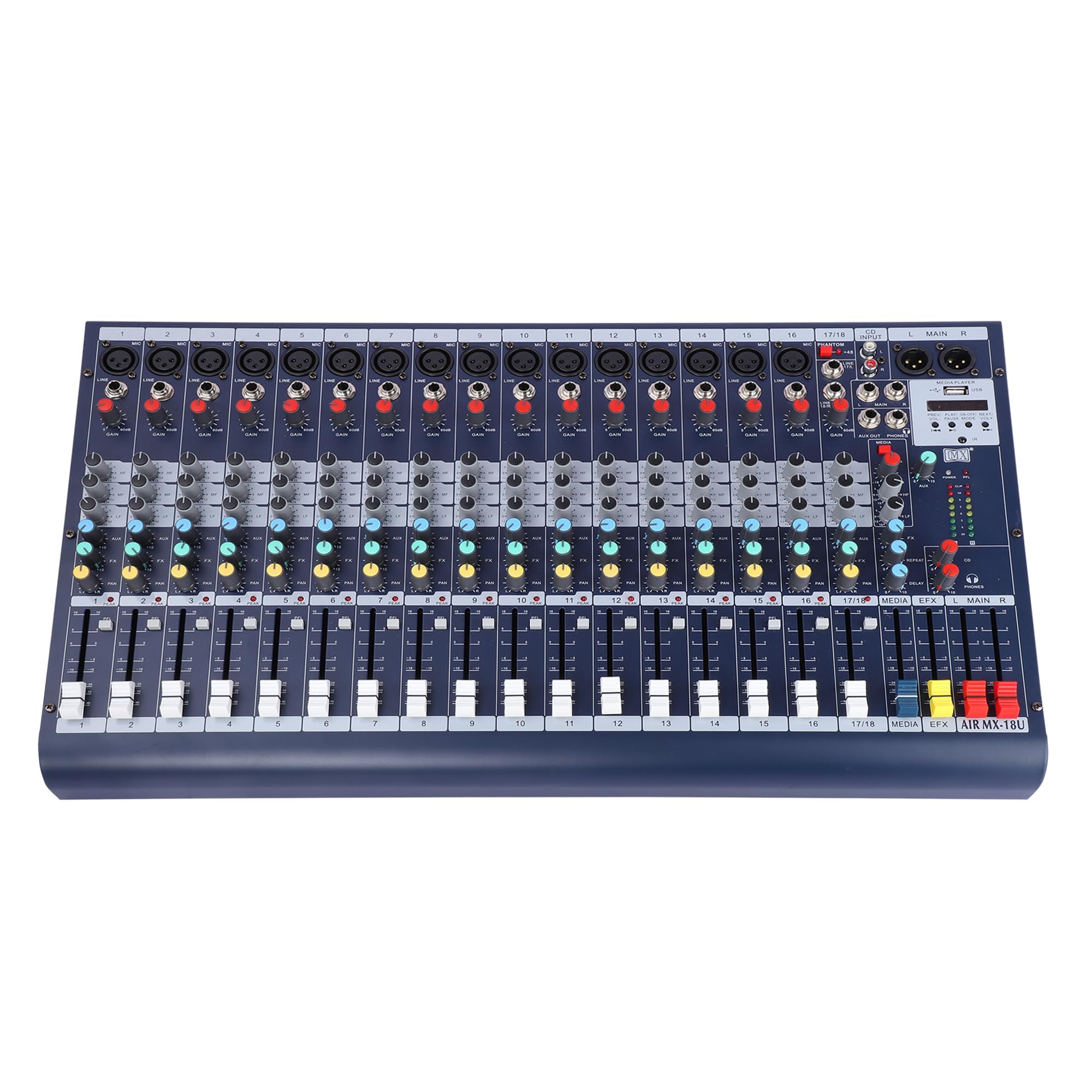 MX Audio Mixer 18-Channel Professional DJ Mixing Console with
