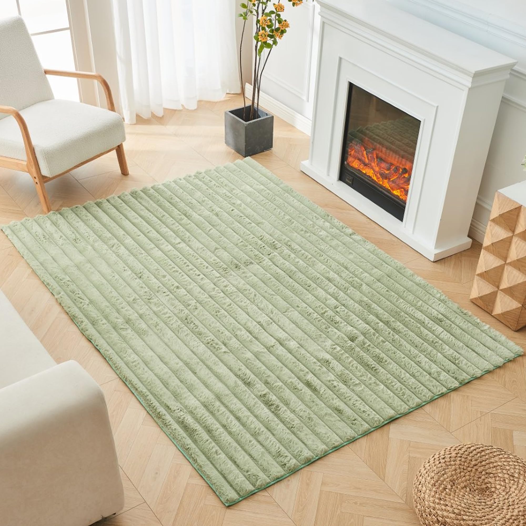 Lions Striped Rugs Living Room, Sage Green, 120 x 170 cm