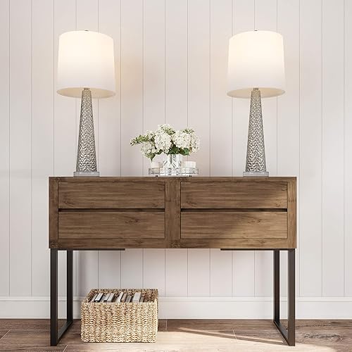 Miniatura 4 de Lavish Home - Juego de 2 lámparas de mesa contemporáneas de vidrio martillado para dormitorio, sala de estar y oficina con bombillas LED de bajo