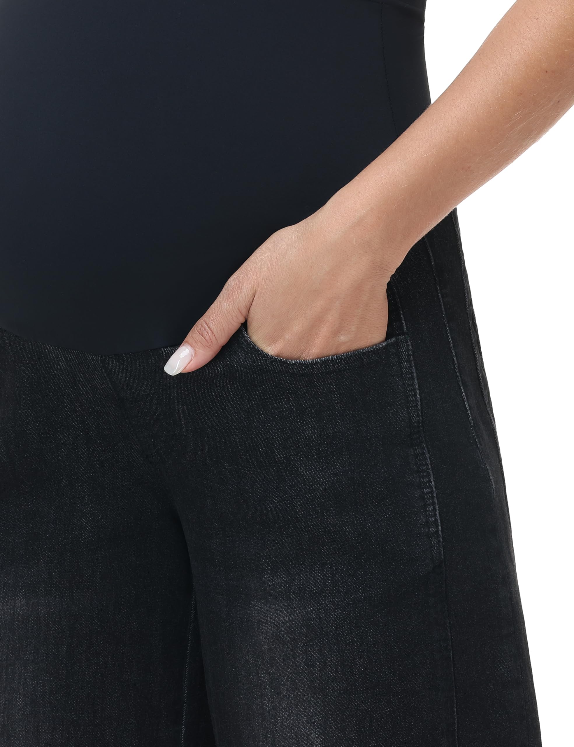 Pantalones vaqueros de maternidad para mujer con pierna ancha por encima del abdomen, elásticos, vaqueros de maternidad, vaqueros con bolsillos