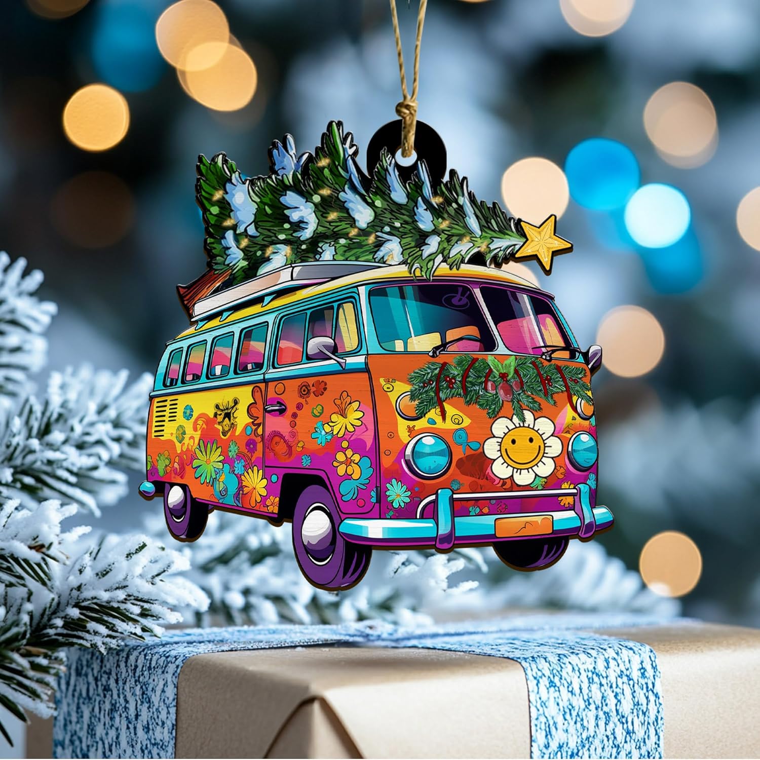 All Over Printed Hippie Bus Christmas Ornaments, Holiday Bus with Christmas Tree Ornaments - Gift for Hippie, Ornament 3.5 Inches for Decor - Image 6