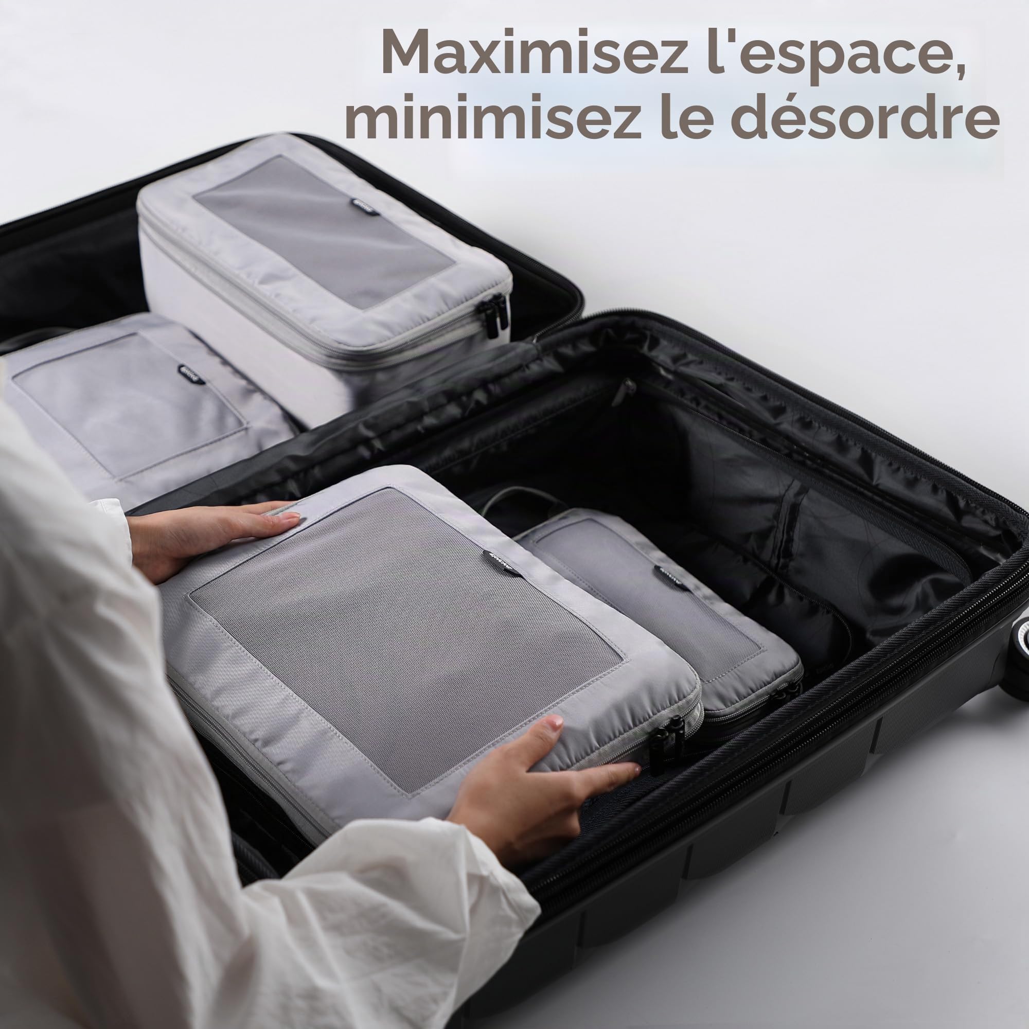 EPICKA TripCozy - Ensemble de 4 cubes de rangement de voyage avec 6 sacs organisateurs durables à partie supérieure en maille, accessoires de voyage extensibles pour le transport, bagages
