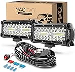 NAOEVO 7 Inch LED Light Bar, 240W 24,000LM Offroad Fog/Driving Lights LED Pods with 2 Leads Wiring Harness Kit, Spot Flood Combo Beam, Work for Truck Boat UTV ATV, 2-Pack (White)