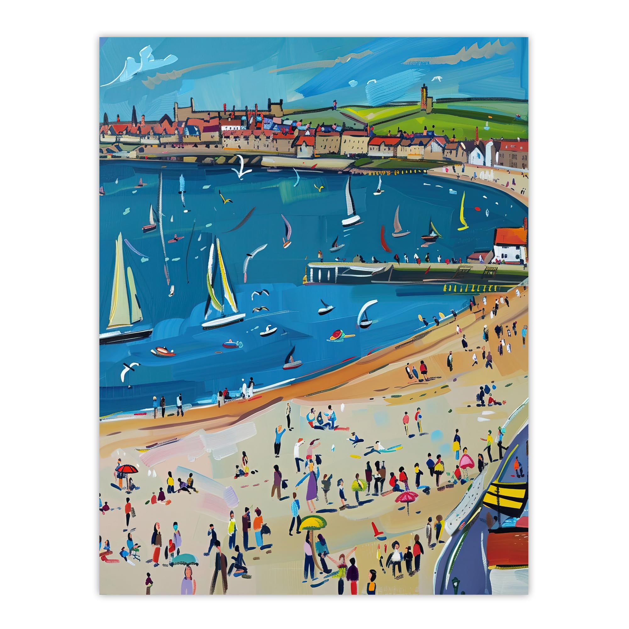 Scarborough North Bay Beach Pier Seaside Holiday Wall Art Print - Blue W24 inch x H32 inch