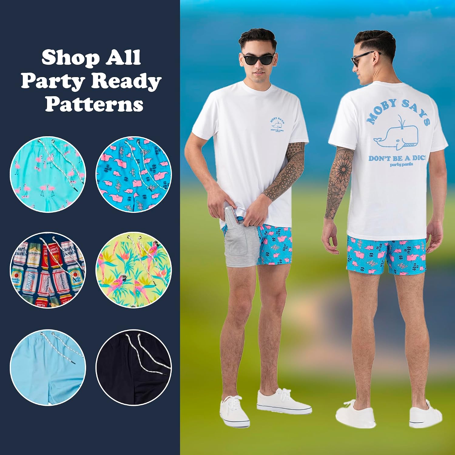 Party Pants USA The Sport Liner Men's Shorts with 5.5” Inseam, Super Star