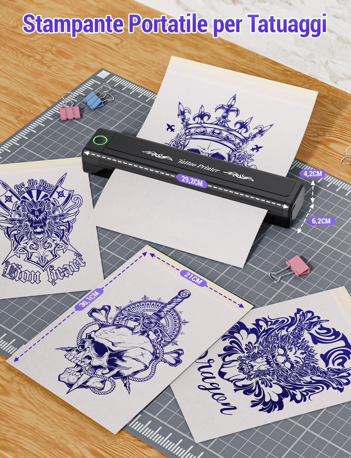 YOHOOLYO Stampante Stencil Tattoo Termica Senza Inchiostro Ricaricabile Portatile per Tatuaggi con 10 Fogli di Carta