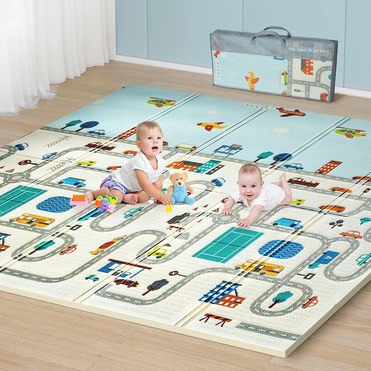 pelton Baby Play Mat Extra Large,Anti-Slip&Waterproof,Foldable Play  Mattress for Baby,Double Sided Designs Learning Thick Foam Mat for Kids  Baby