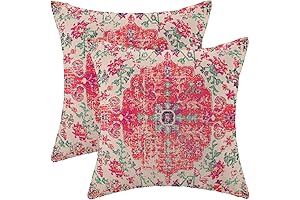 Boho Throw Pillow Case Set, Red and Green Pillow Covers