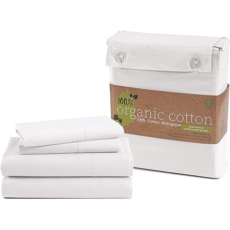 100% Organic Cotton Pure White Full-Sheets Set, 4-Piece Pure Organic Cotton Long Staple Percale Weave Ultra Soft Best Bedding Sheets for Bed, Breathable, GOTS Certified, Fits Mattress Upto 15" Deep