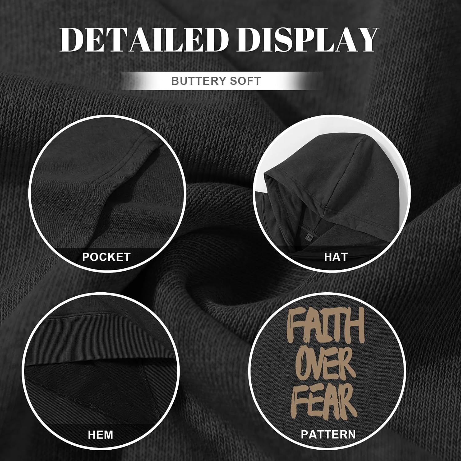 Christian Hoodies for Men Faith Over Fear Graphic Hoodie Jesus Religious Sweatshirts Vintage Acid Wash Pullover Tops - Image 6