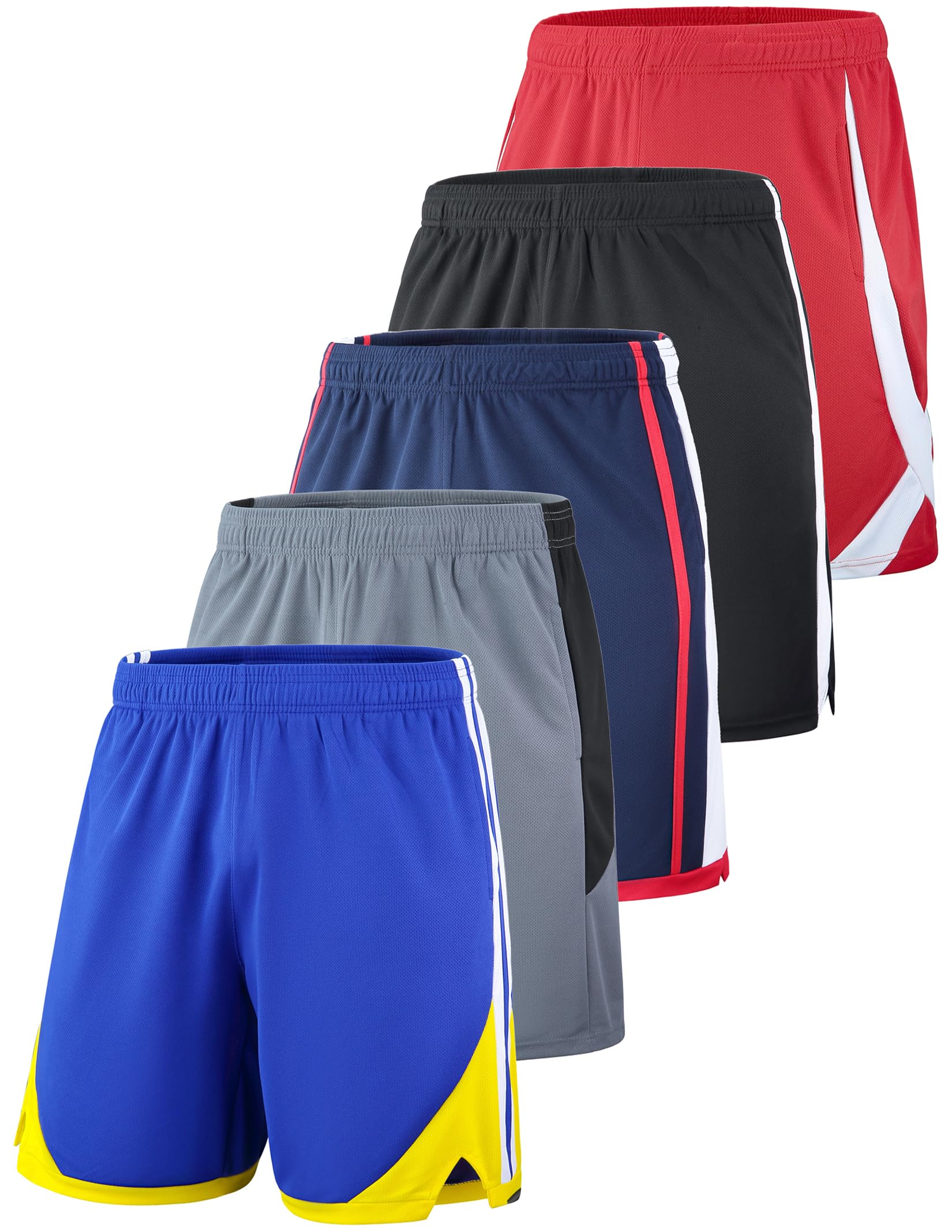 5 Pack Big Boys Youth Athletic Mesh Basketball Shorts with Pockets Quick Dry Activewear