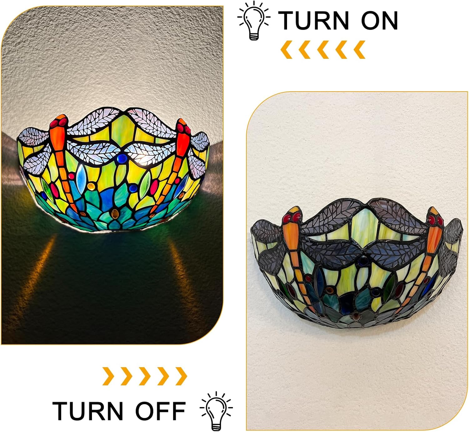 Capulina Tiffany Lamp Stained Glass Wall Sconces 2-Light 12 Inches Wide Antique Blue Orange Dragonfly Tiffany Style Wall Light for Hallway Stairway Bedroom Home Office
