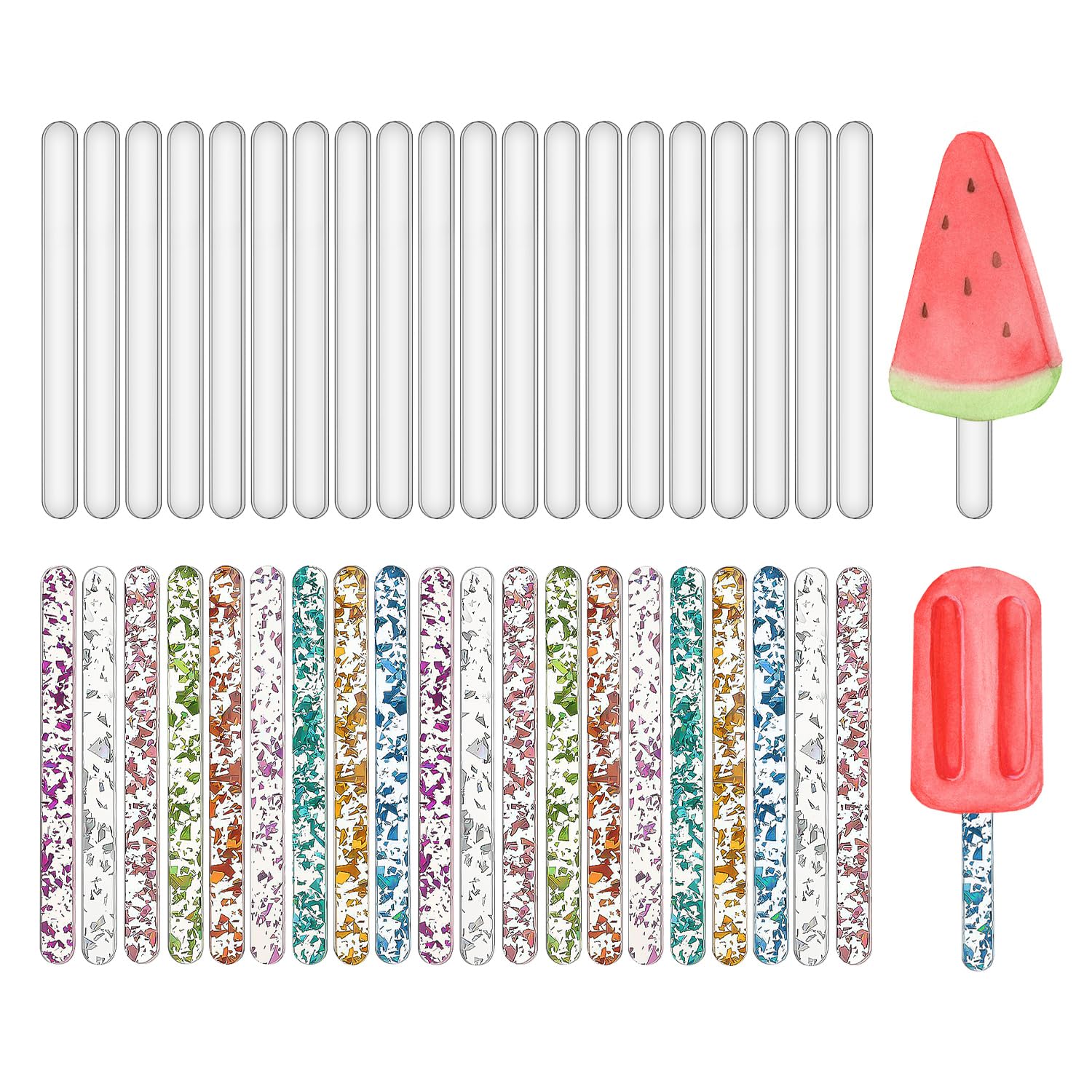 1 lot de 20 bâtonnets de glace, 1 paquet de 20 bâtonnets colorés, ensemble de bâtonnets en acrylique, bâtonnets de glace, moules à glace faits maison, moules à dessert, bâtonnets de glace