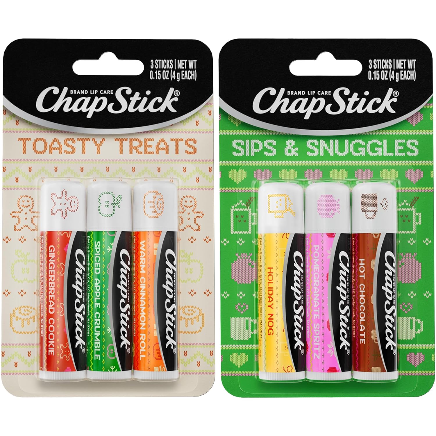 ChapStick Lip Balm Holiday Variety Packs 6 Sticks Sips Snuggles Toasty Treats Flavored Lip Moisturizers Stocking Stuffers Gifts