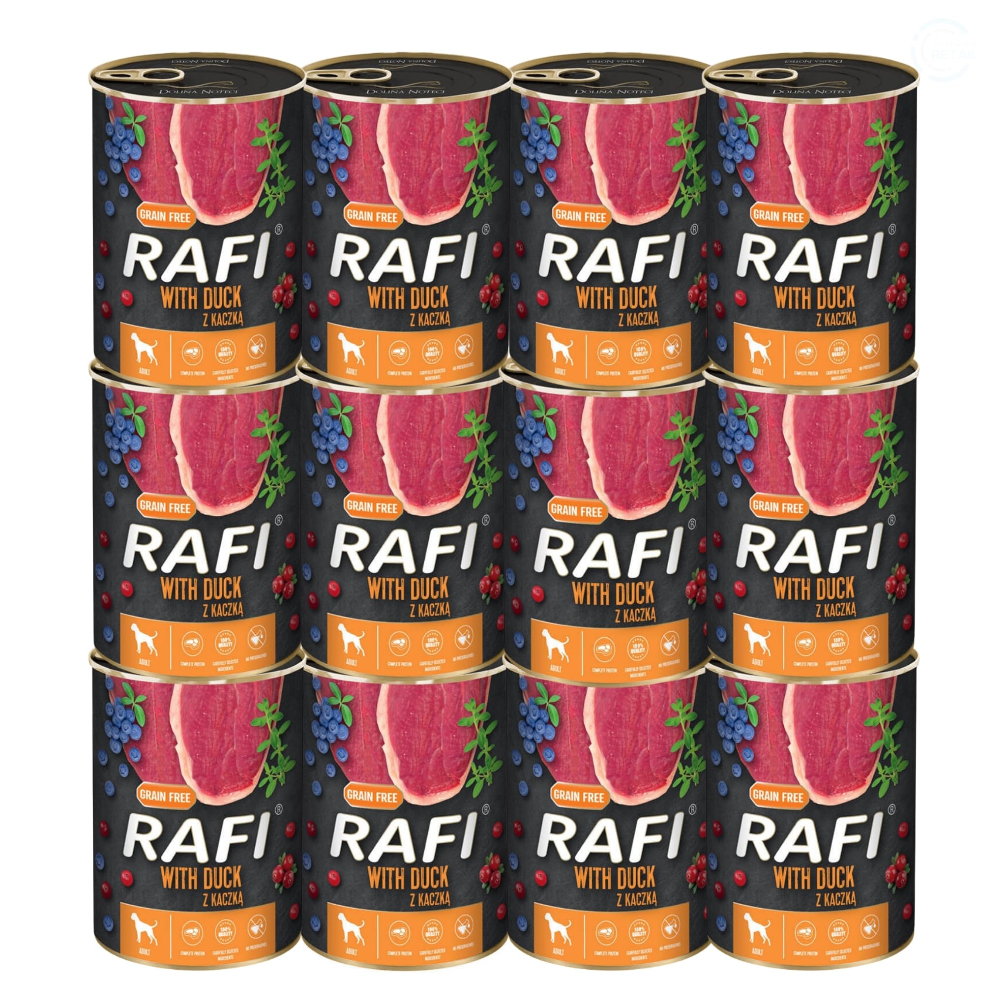 Rafi Complete Adult Wet Dog Food, Duck, 12 x 400g Cans