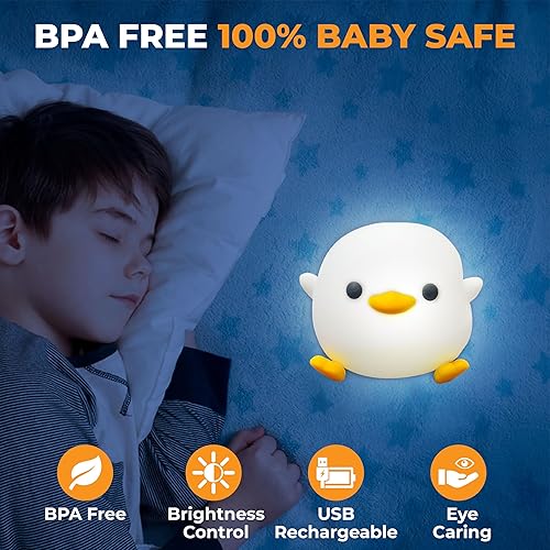 Miniatura 4 de Bonita luz nocturna, lámpara de pato perezoso recargable de silicona, luz nocturna blanda para niños, pato DoDo para niños, lámpara de mesita de