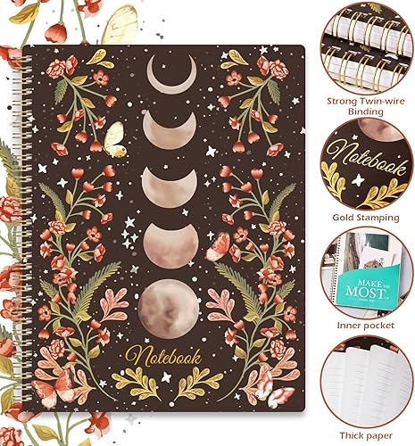 Miniatura 3 de Cuaderno de espiral, encuadernado en espiral con bolsillo trasero, cuaderno rayado, diario en espiral para mujeres, 8.5 x 11 pulgadas, 144 páginas,