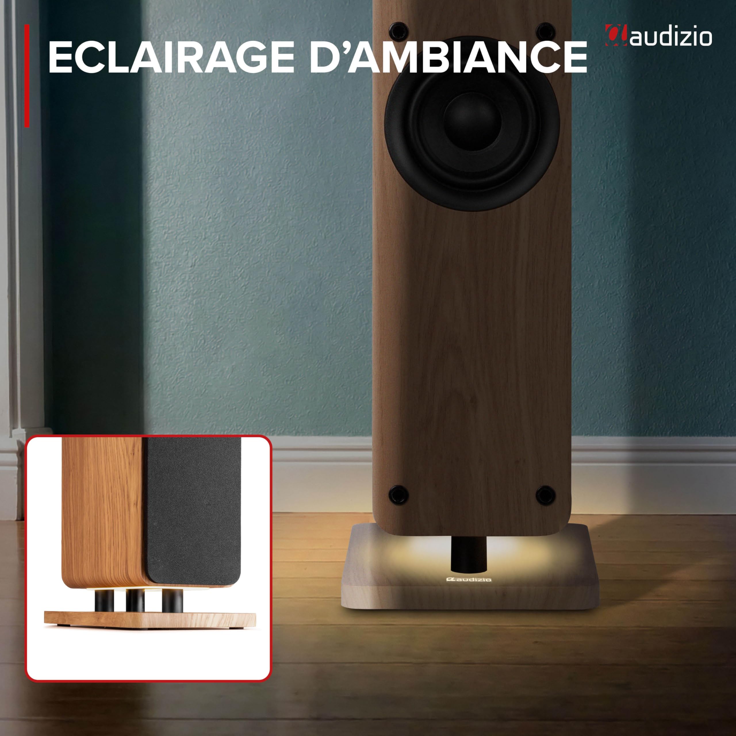 Audizio ARCO - Enceinte Colonne Hi-FI Active Chêne Clair avec Radio Dab+ 160W avec 3 Woofers 4″ - Tour de Son BT, USB, Optique
