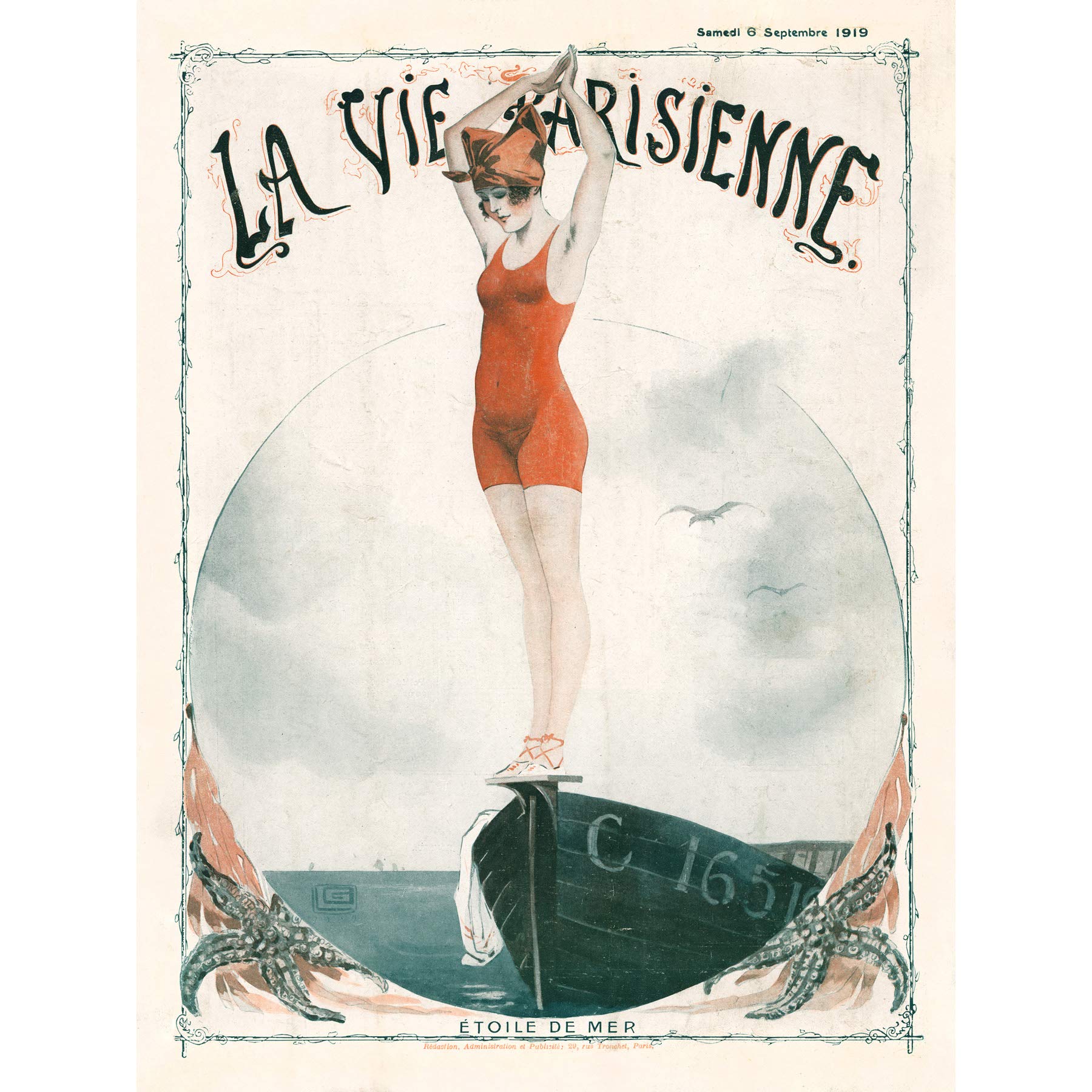 Artery8 La Vie Parisienne Swimming Starfish Magazine Cover Premium Wall Art Canvas Print 18X24 Inch