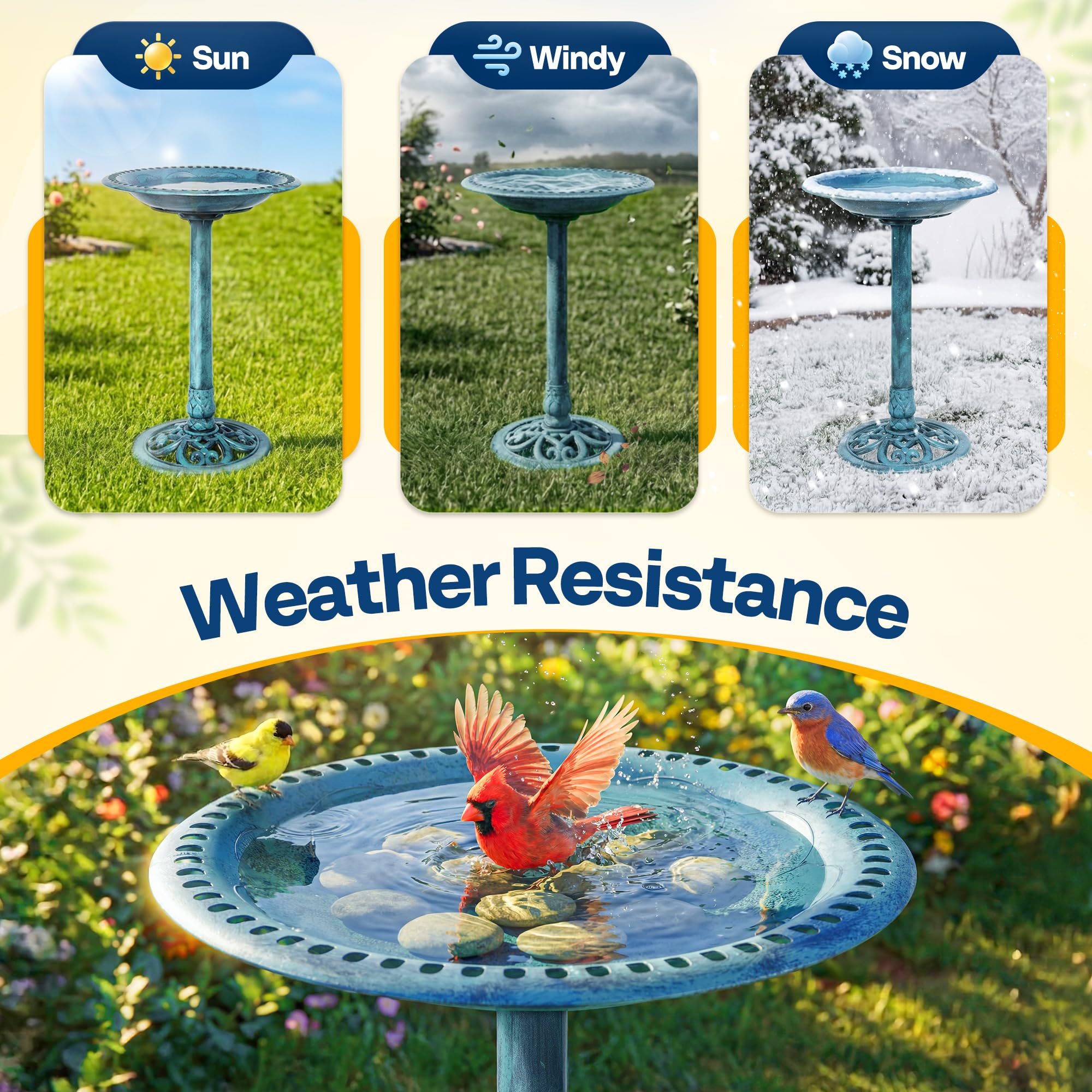 VIVOHOME Abbeveratoio per Giardino 71cm Altezza Poliresina Leggero Antico Plastica Resina da Terra Esterno Ciotola d'Acqua per Uccelli