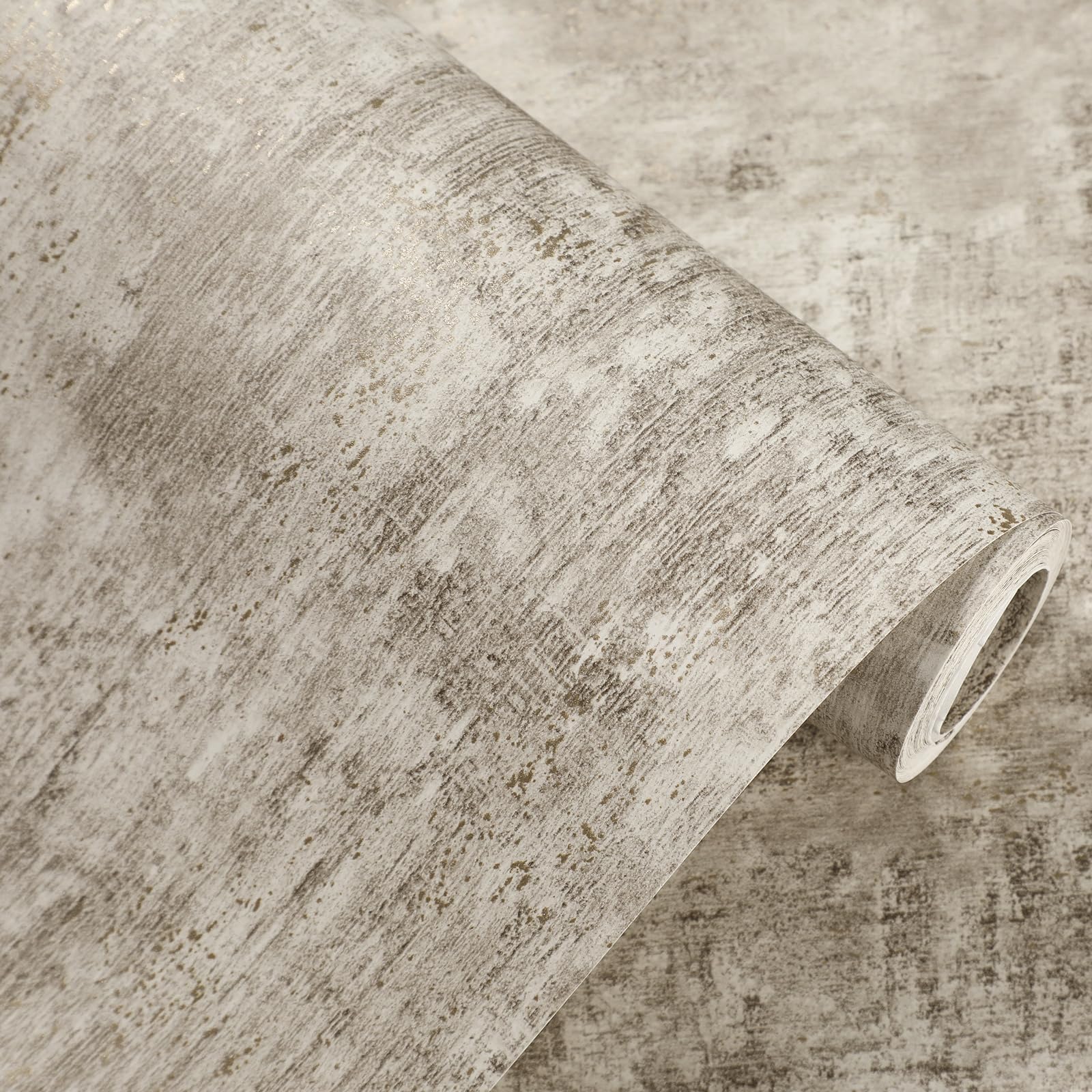 Beswitory Cream Cove Wallpaper Concrete Effect Wallpaper Luxury Wall Paper with Distressed Pattern, Industrial Textured Finish & Metallic Detailing for Living Room, Bedroom, Fireplace