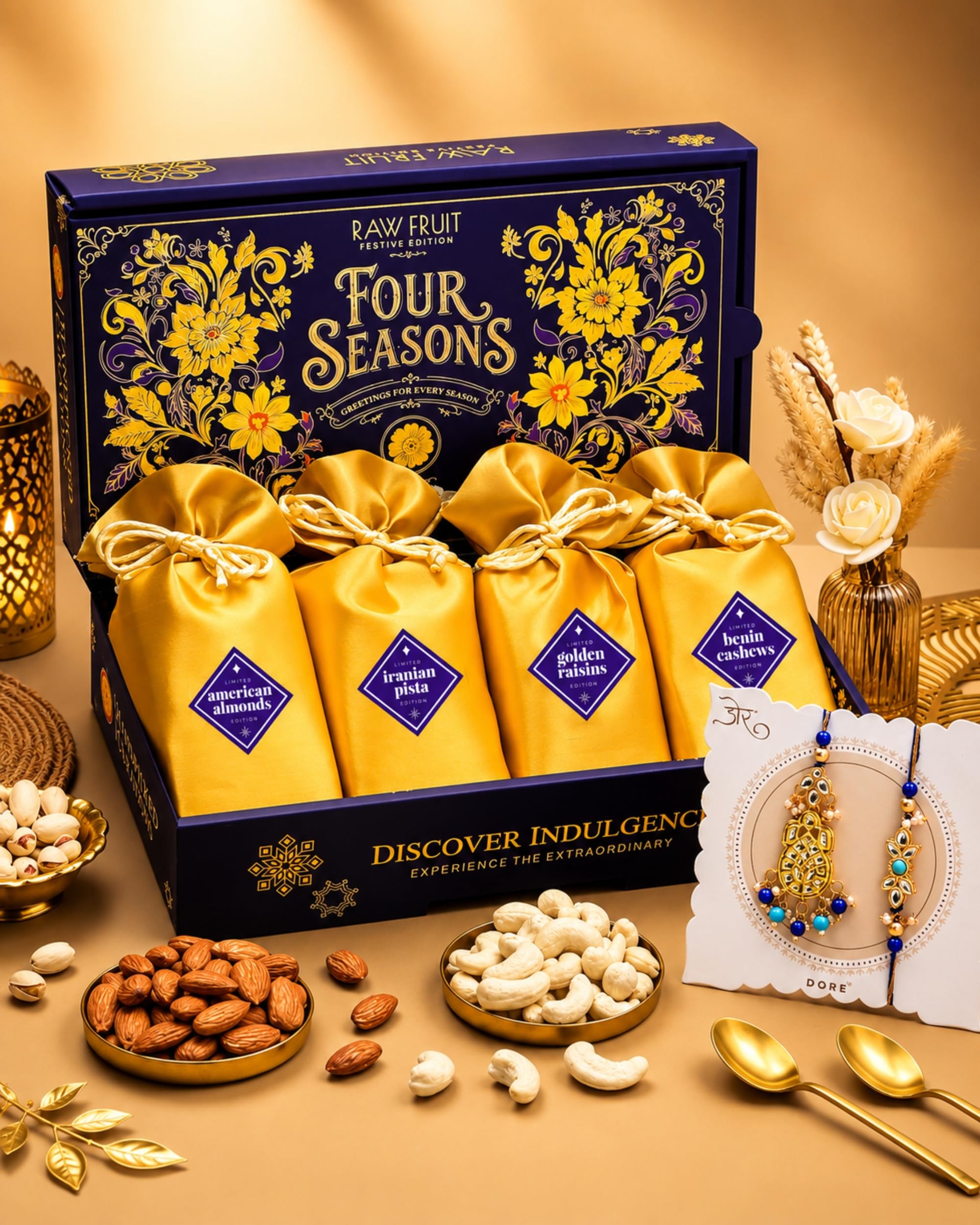 Hyperfoods® Rakhi For Bhaiya Bhabhi With Dry Fruits Rawfruit Four Seasons Collection 400g Rakhi Set For Brother and Bhabhi With Dryfruit Gift Hamper for Bhaiya Bhabhi
