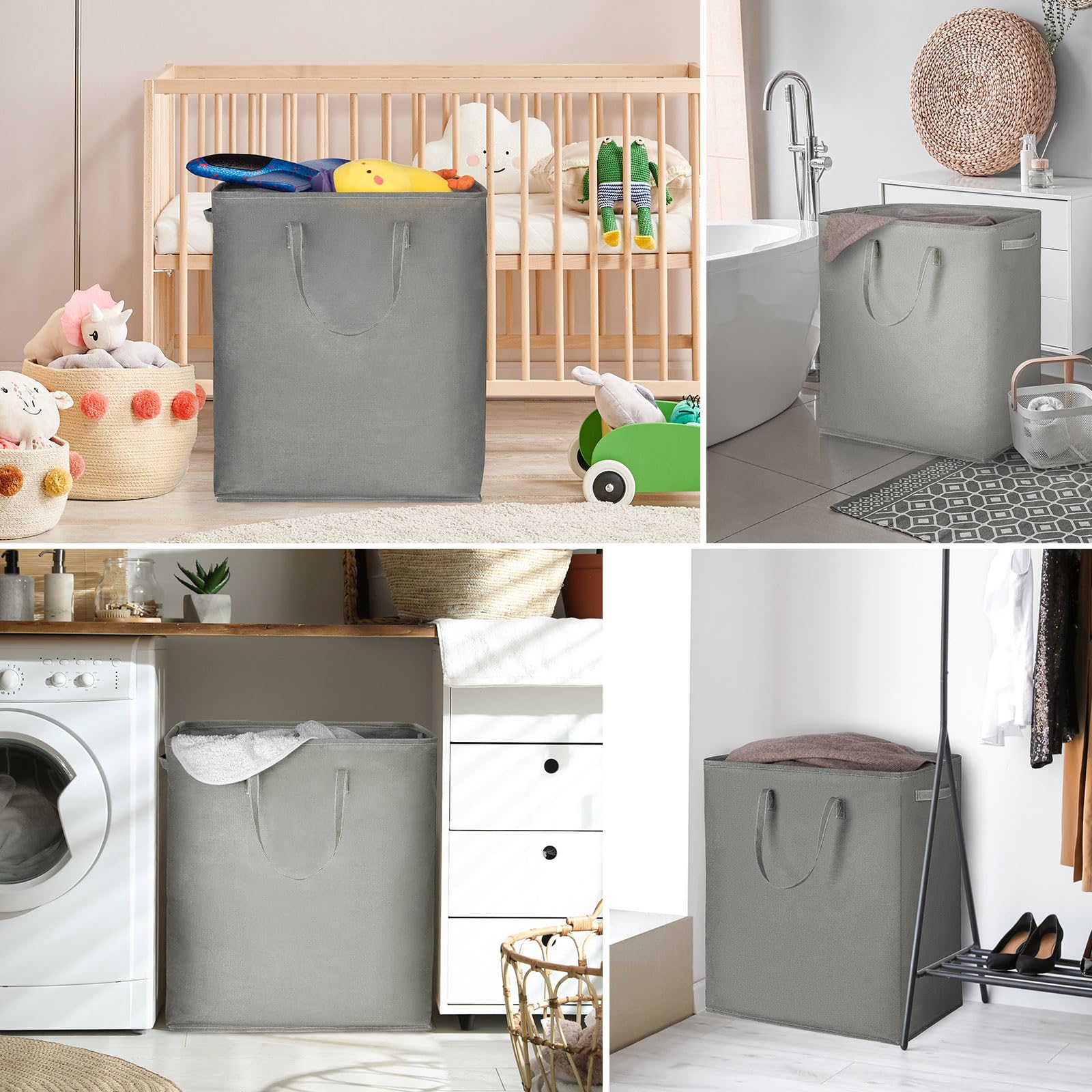 Set 2 Cesti Portabiancheria Pieghevoli 110L - Nero Con Maniglie, Per Camera E Bagno